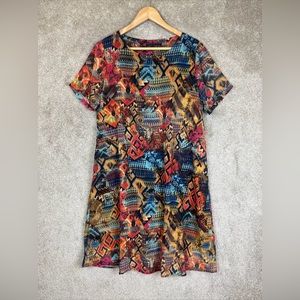 Funsport Dress Womens Medium Multicolor Short Sleeve Lined Shift Polyester-9369*